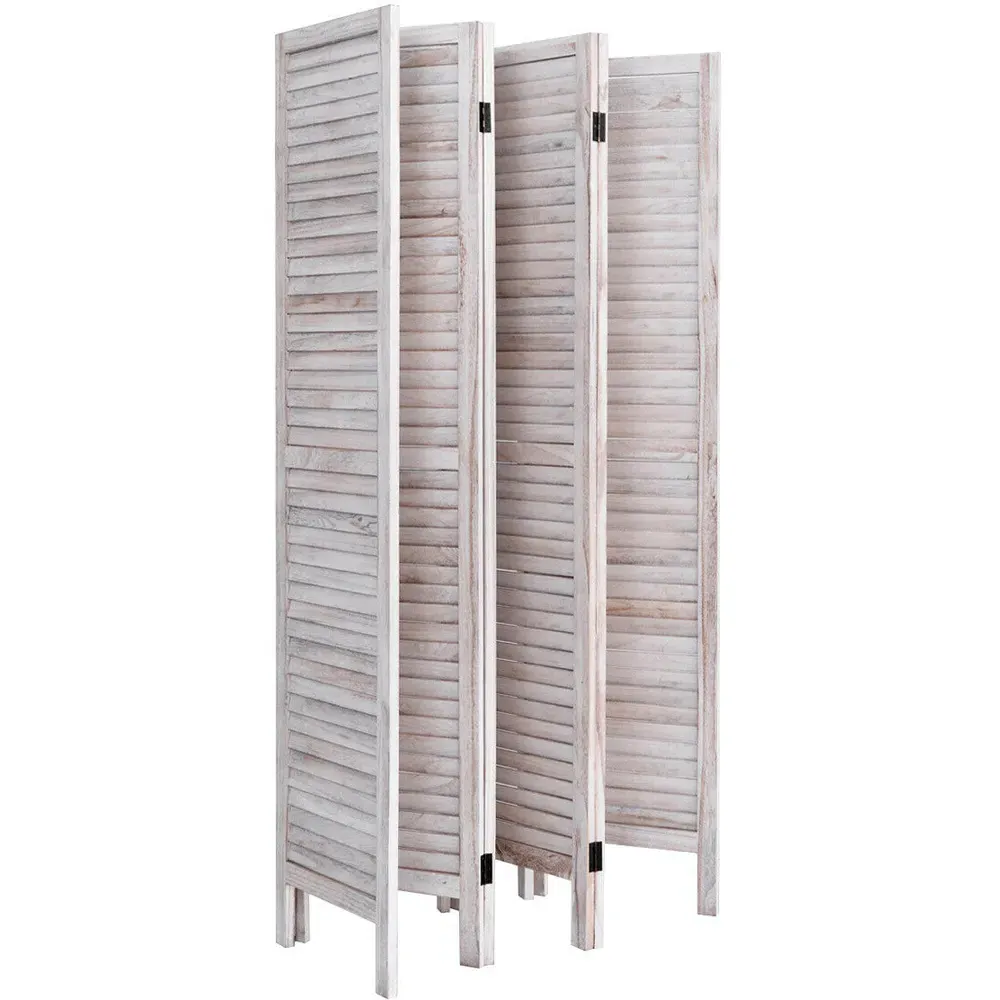 6 Panel Hinged Folding Room Divider - White, Paulownia Wood