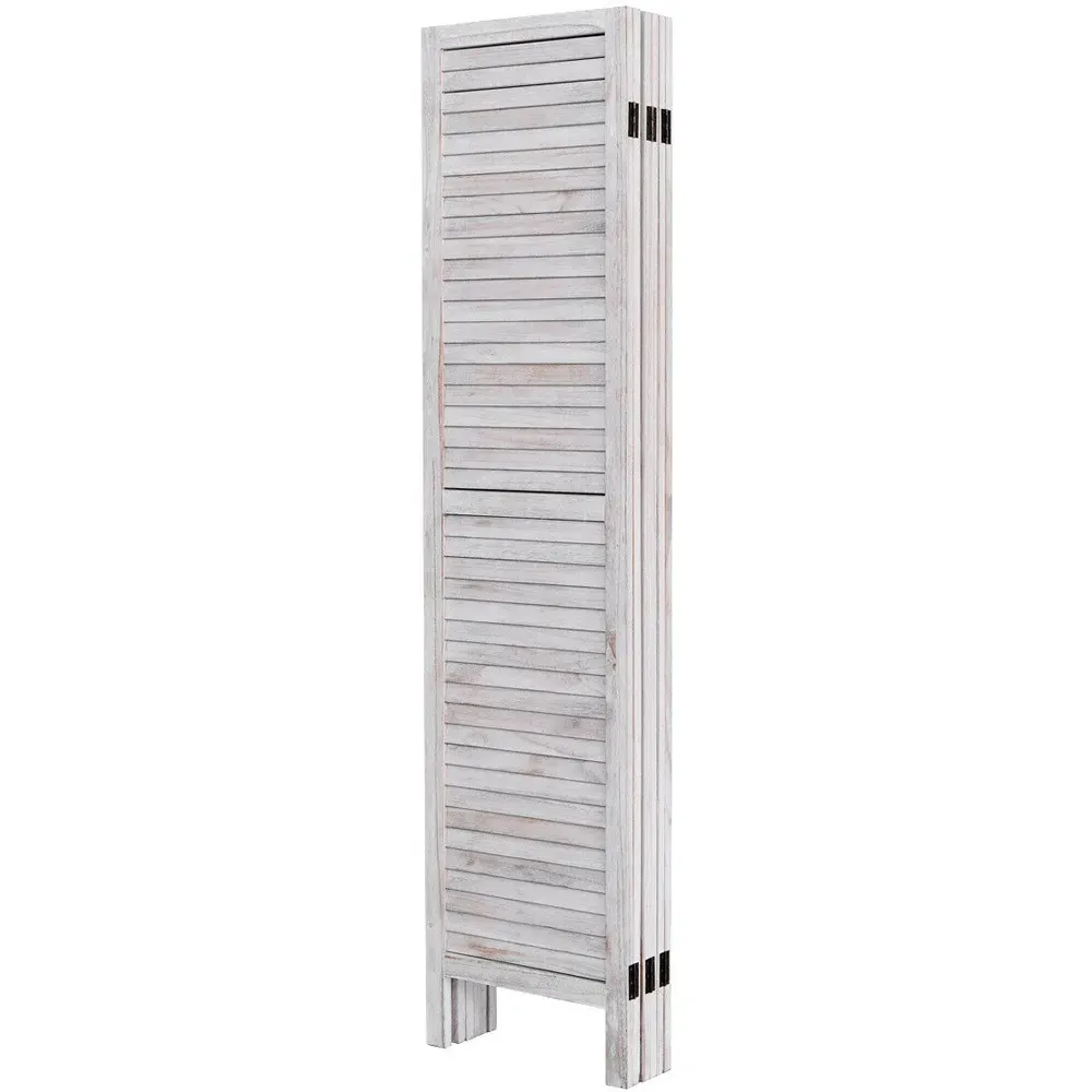 6 Panel Hinged Folding Room Divider - White, Paulownia Wood