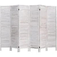 6 Panel Hinged Folding Room Divider - White, Paulownia Wood