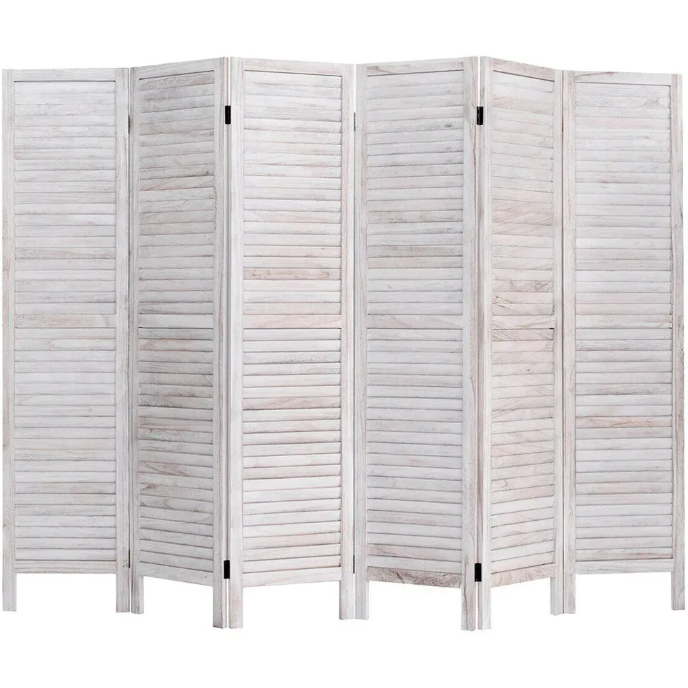 6 Panel Hinged Folding Room Divider - White, Paulownia Wood