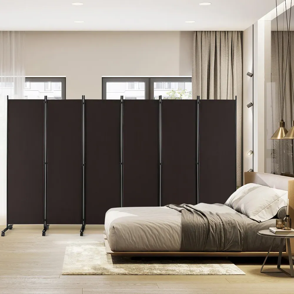 6 Panel Room Divider on Wheels - Brown