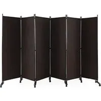6 Panel Room Divider on Wheels - Brown