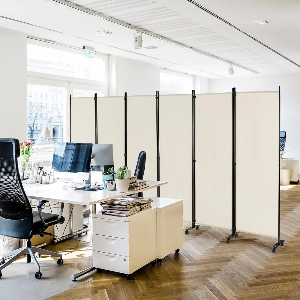 6 Panel Room Divider on Wheels - White