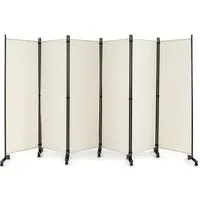 6 Panel Room Divider on Wheels - White