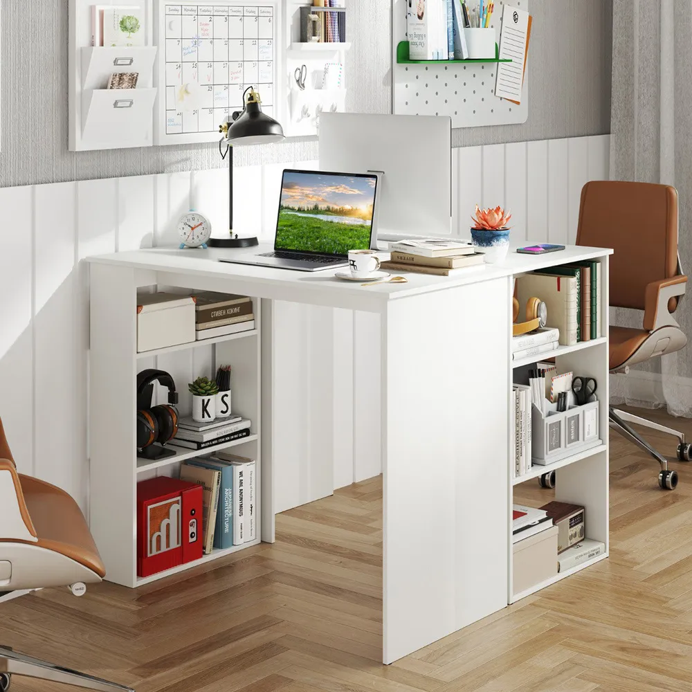 6 Shelf Computer Desk - White