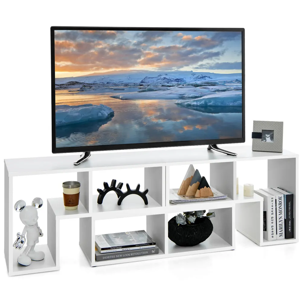 6 Shelf Convertible TV Unit with Modular Design - White