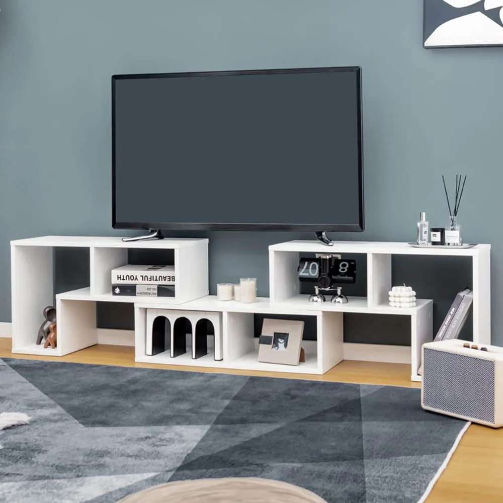 6 Shelf Convertible TV Unit with Modular Design - White