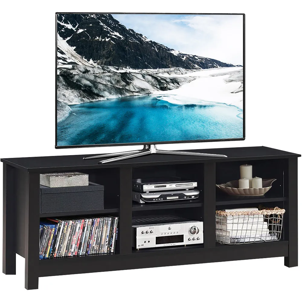 6 Shelf TV Stand with Cable Management - Black, Wood