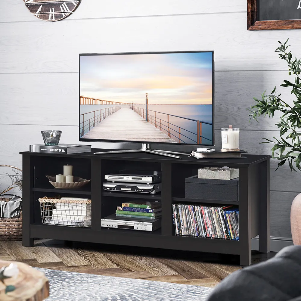 6 Shelf TV Stand with Cable Management - Black, Wood