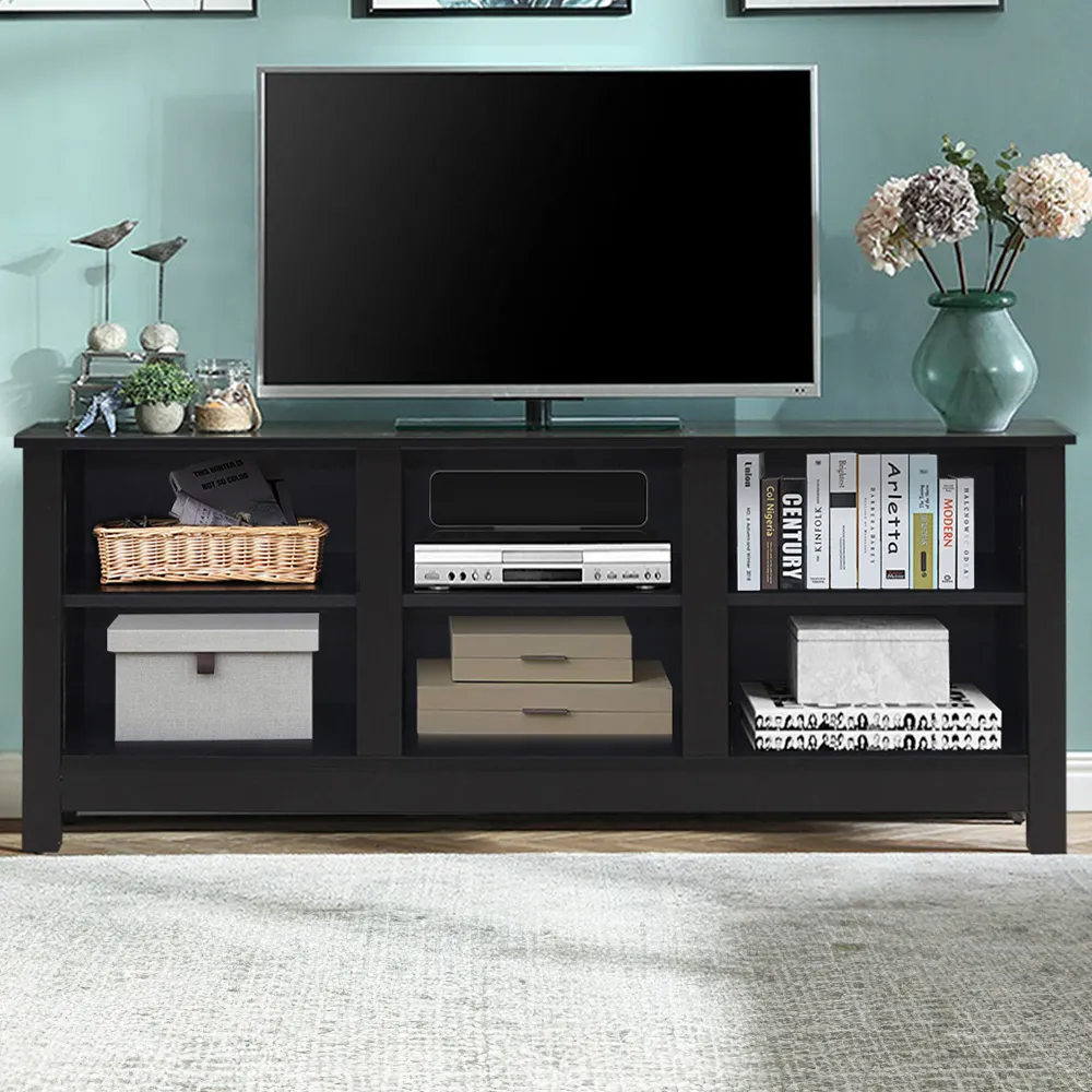 6 Shelf TV Stand with Cable Management - Black, Wood