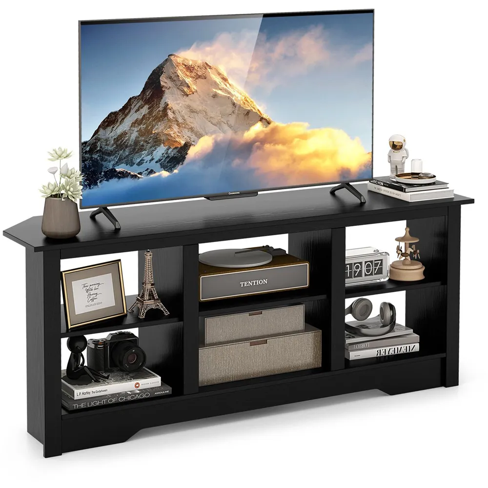 6 Shelf TV Stand with Removable Shelf - Black, Wood