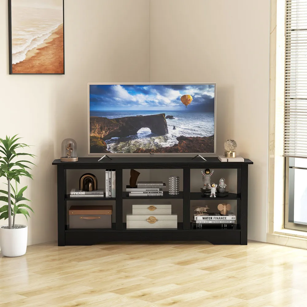6 Shelf TV Stand with Removable Shelf - Black, Wood