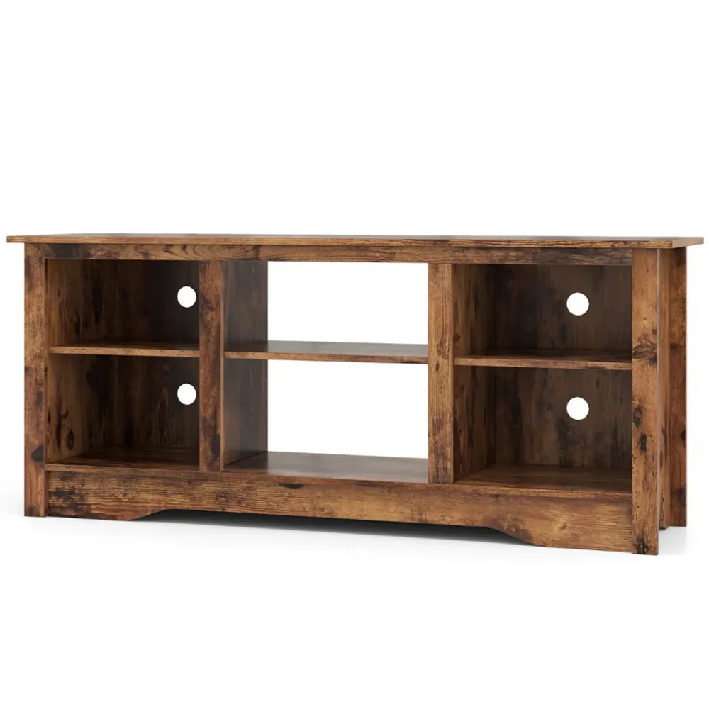6 Shelf TV Unit with Adjustable Shelf - Rustic Brown