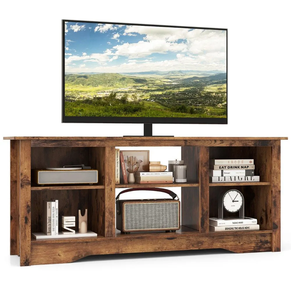 6 Shelf TV Unit with Adjustable Shelf - Rustic Brown