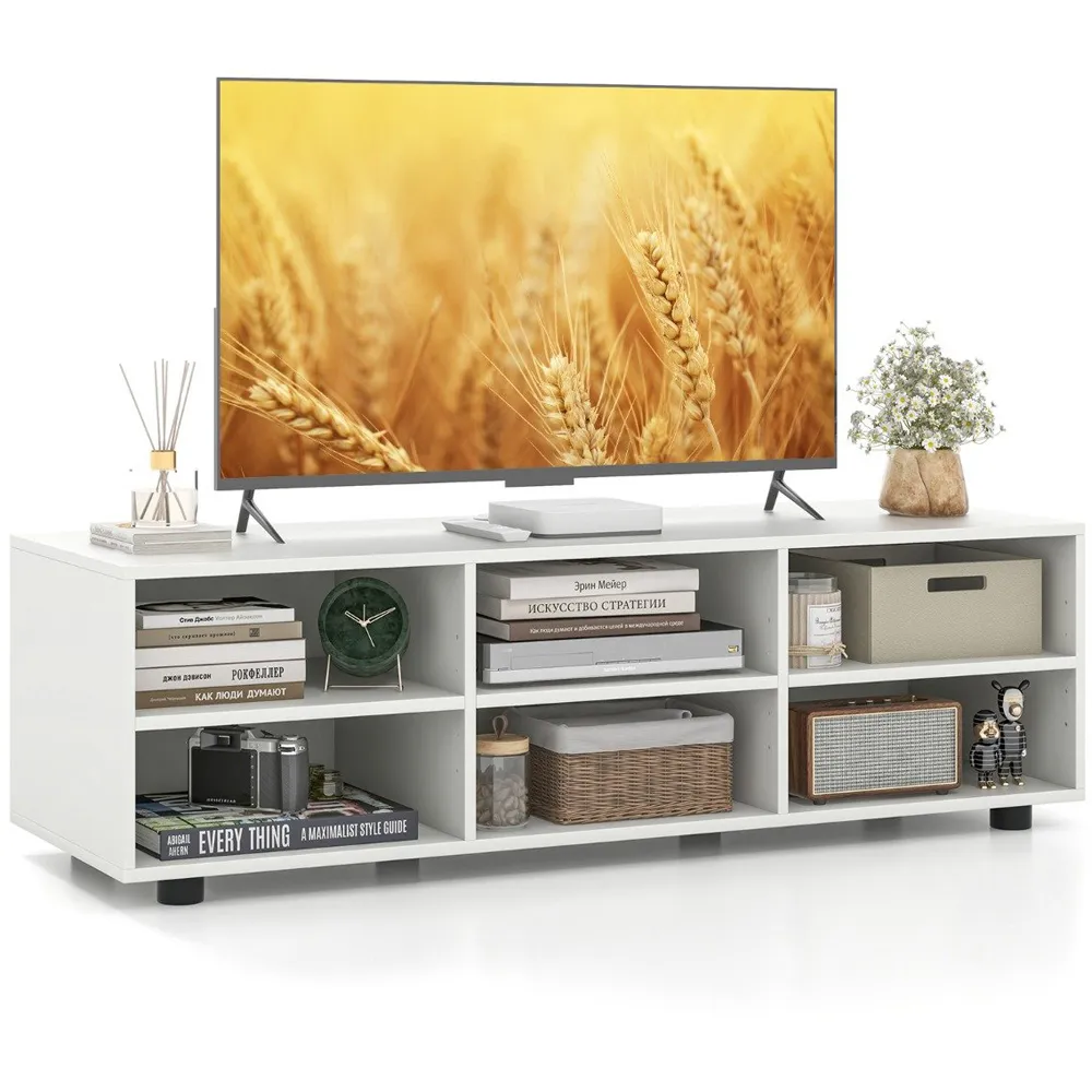 6 Shelf TV Unit with Adjustable Shelves - White