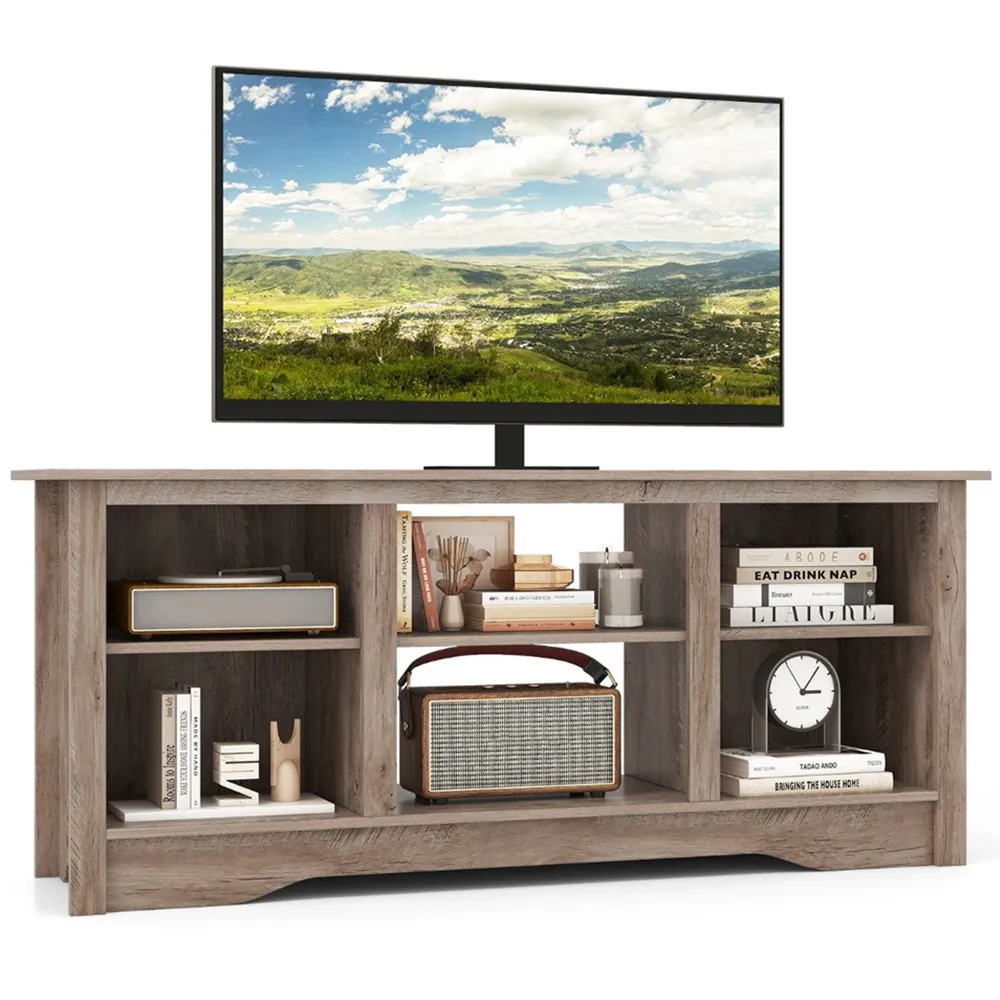 6 Shelf TV Unit with Cable Management - Grey