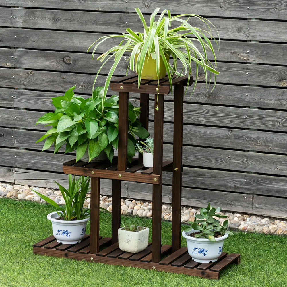 6 Shelf Wooden Plant Stand - Brown, Fir