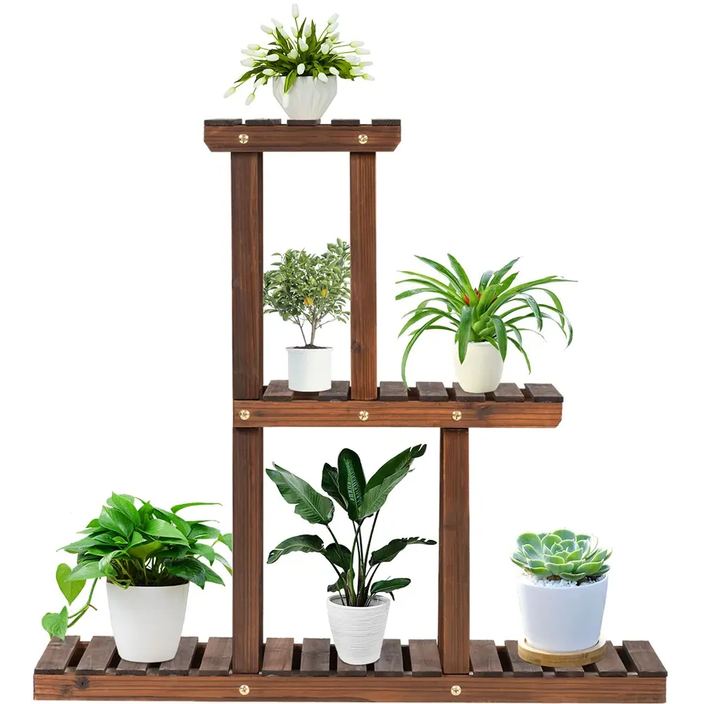 6 Shelf Wooden Plant Stand - Brown, Fir
