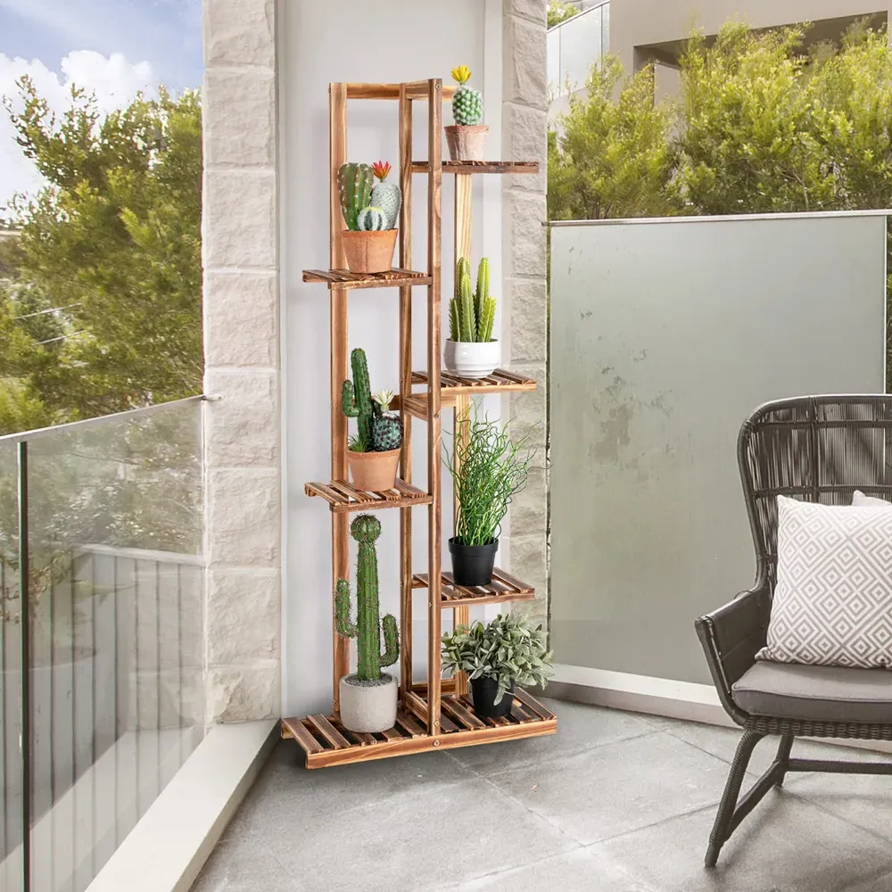 6 Tier Wooden Plant Stand - Cream, Pine