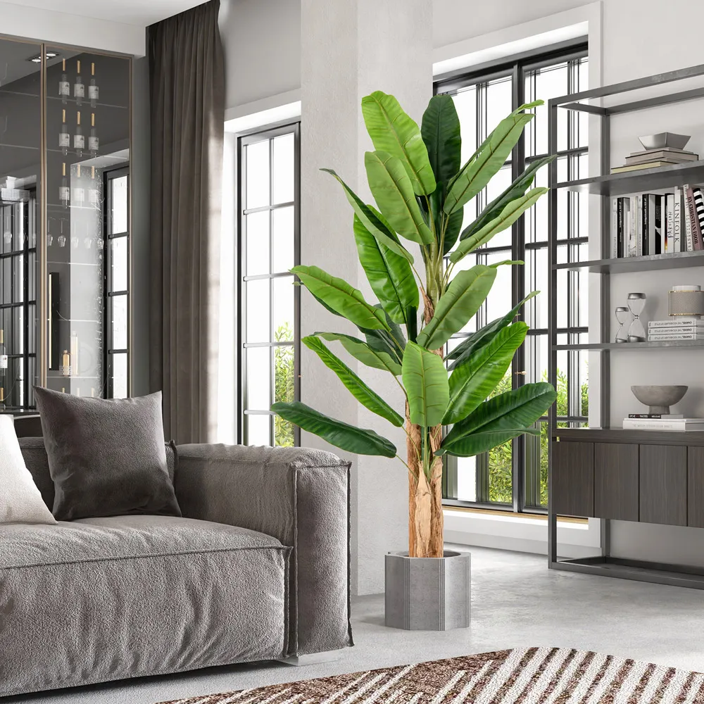 6.4ft Banana Tree Artificial Plant in Pot - Green