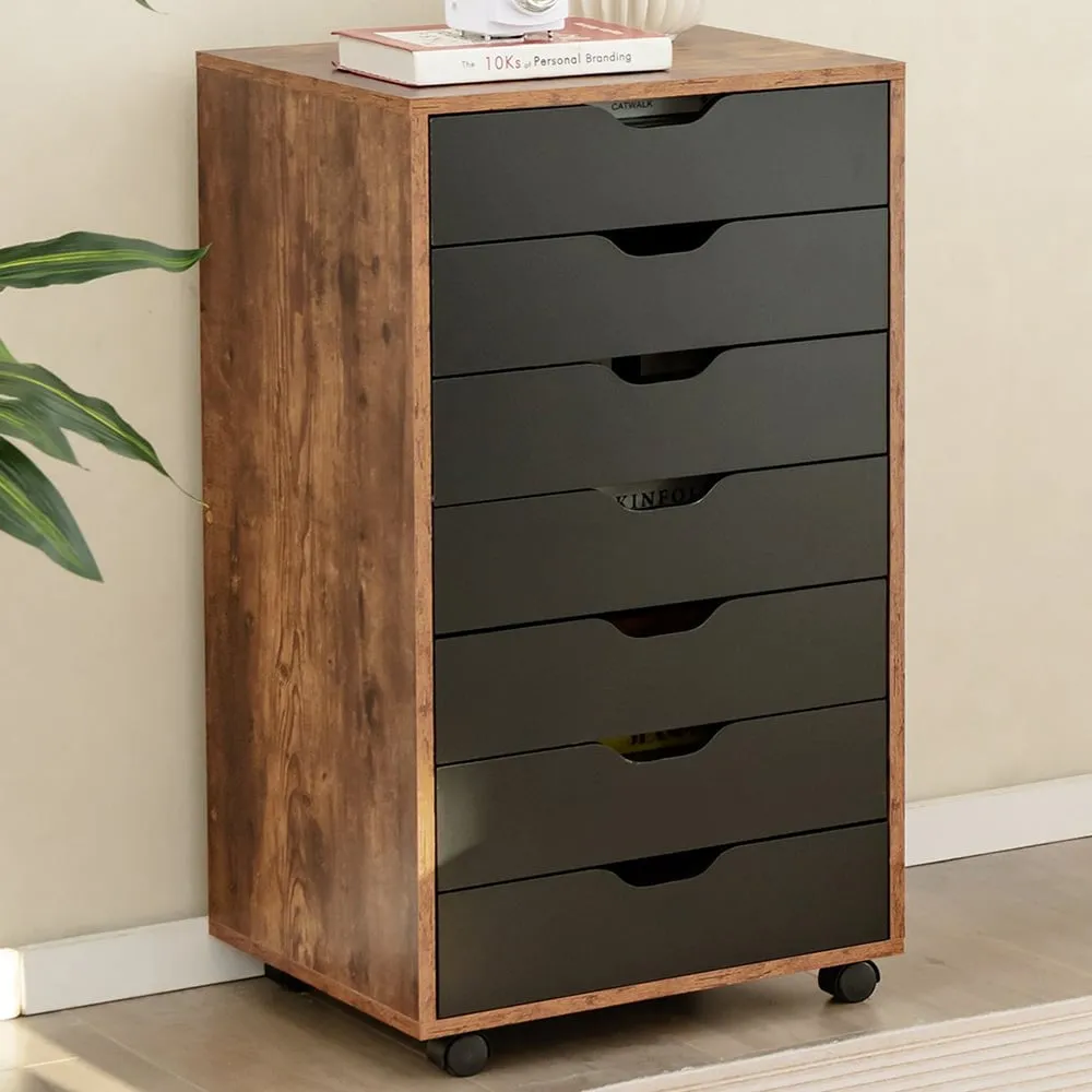 7 Drawer Mobile File Cabinet - Brown image