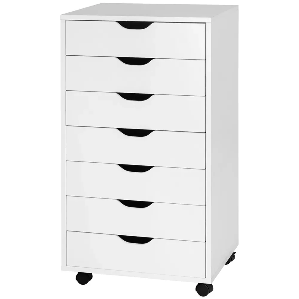 7 Drawer Mobile File Cabinet - White