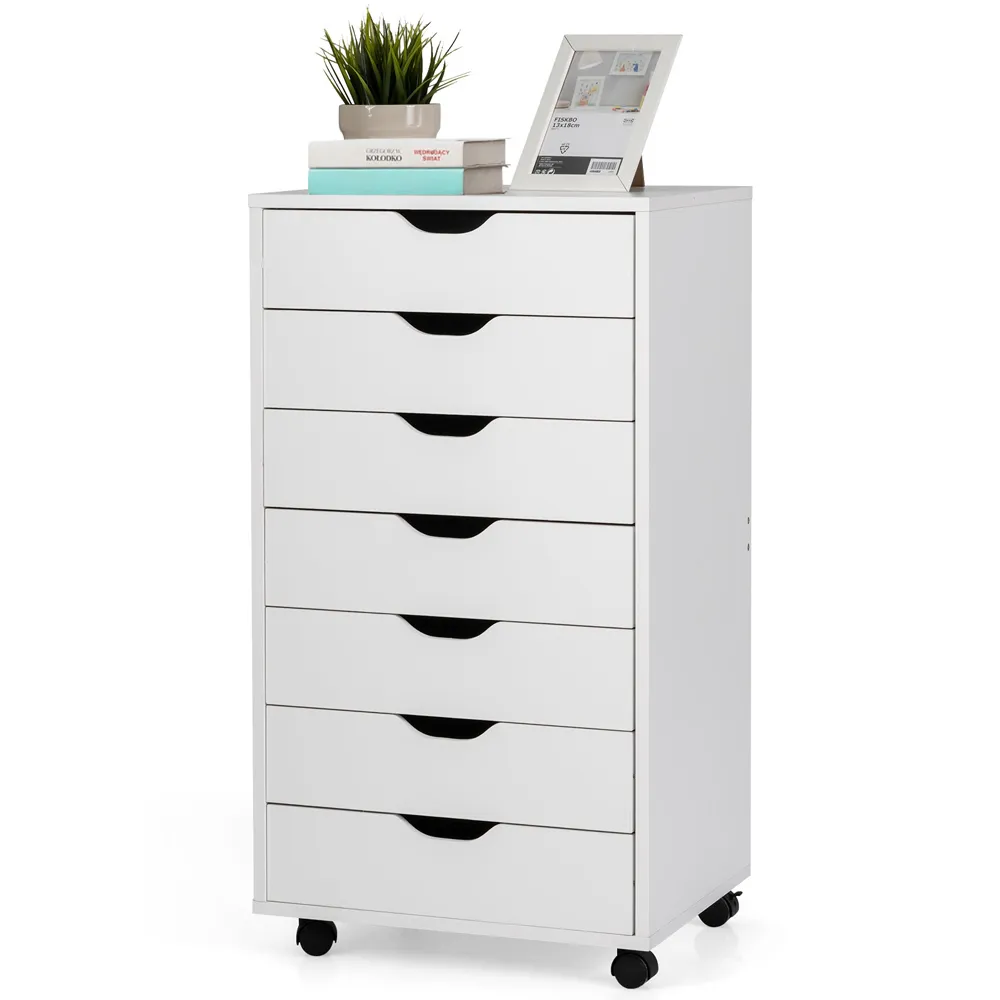 7 Drawer Mobile File Cabinet - White