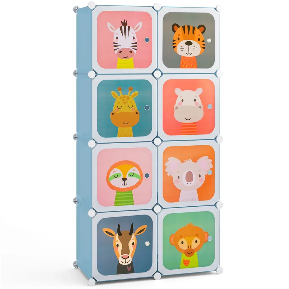 8 Cube Portable Kids Wardrobe with Hanging Section - Blue