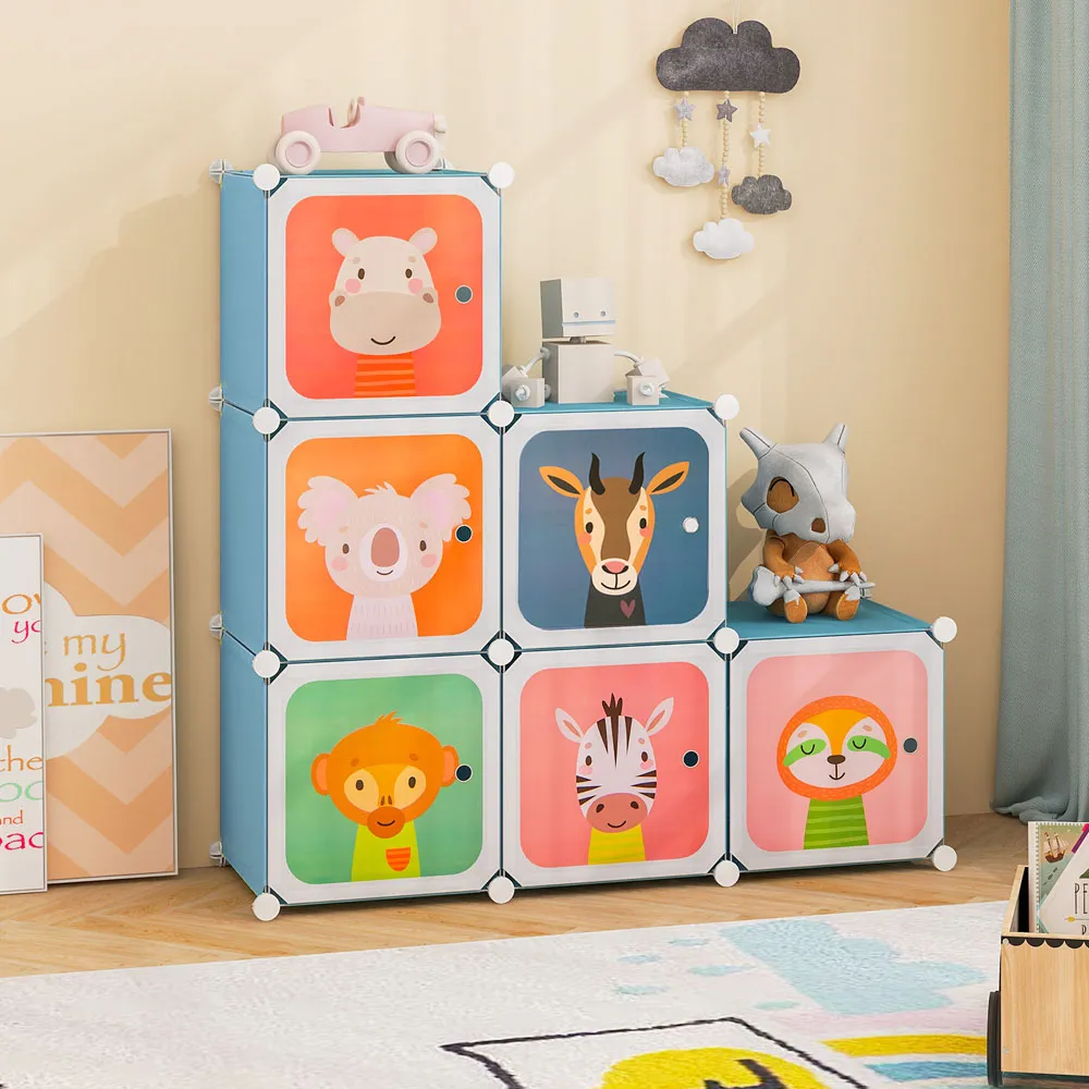 8 Cube Portable Kids Wardrobe with Hanging Section - Blue