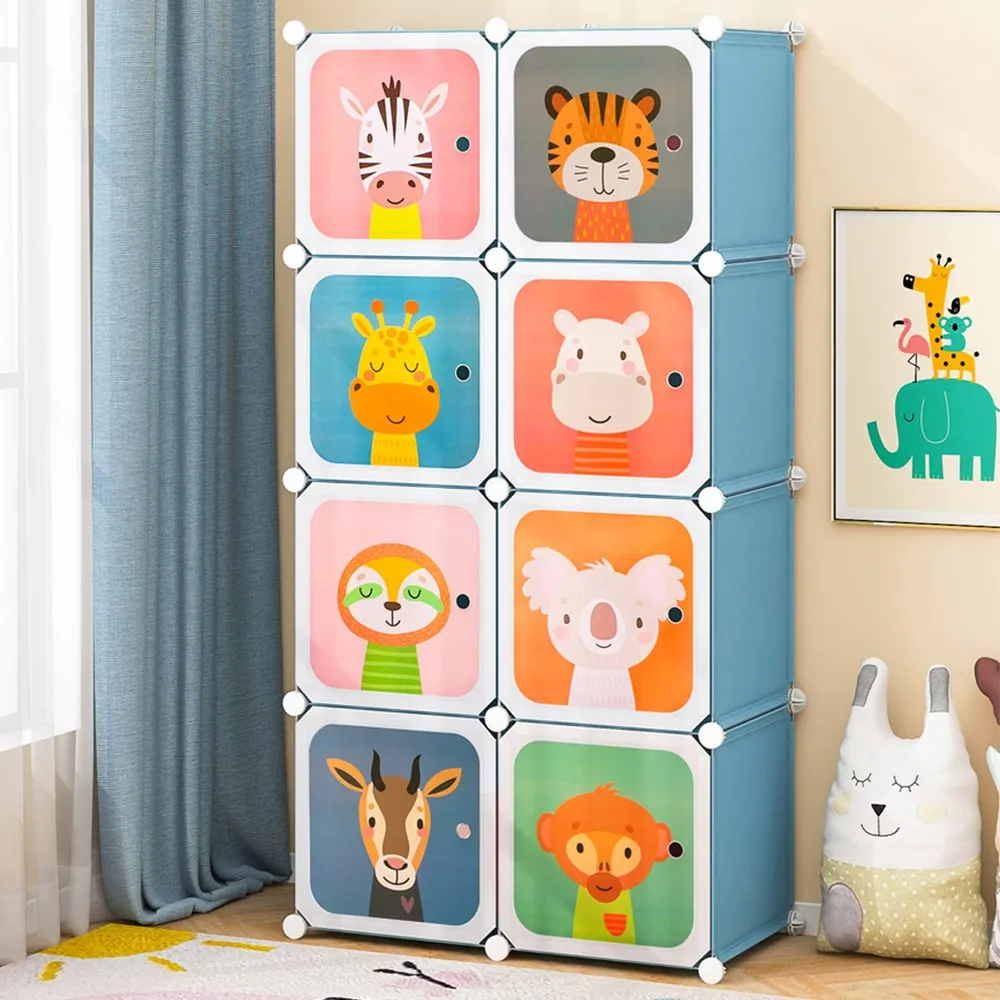 8 Cube Portable Kids Wardrobe with Hanging Section - Blue