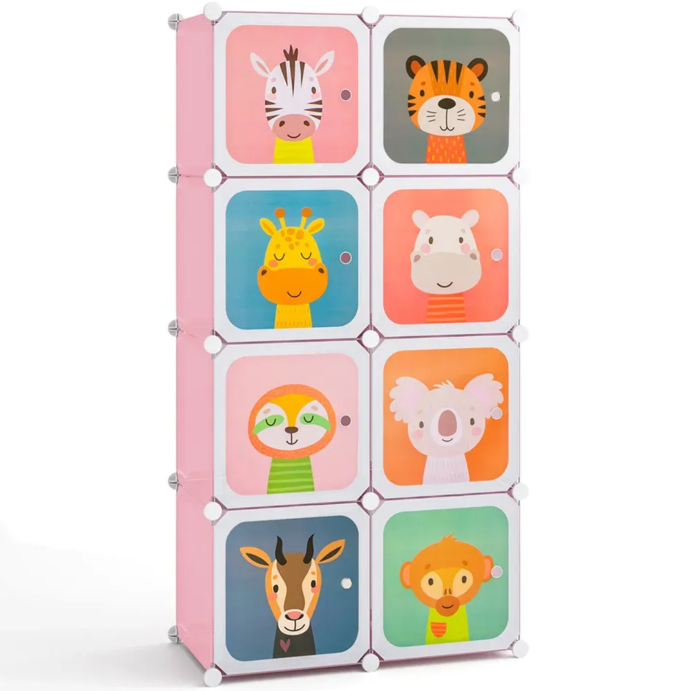 8 Cube Portable Kids Wardrobe with Hanging Section - Pink