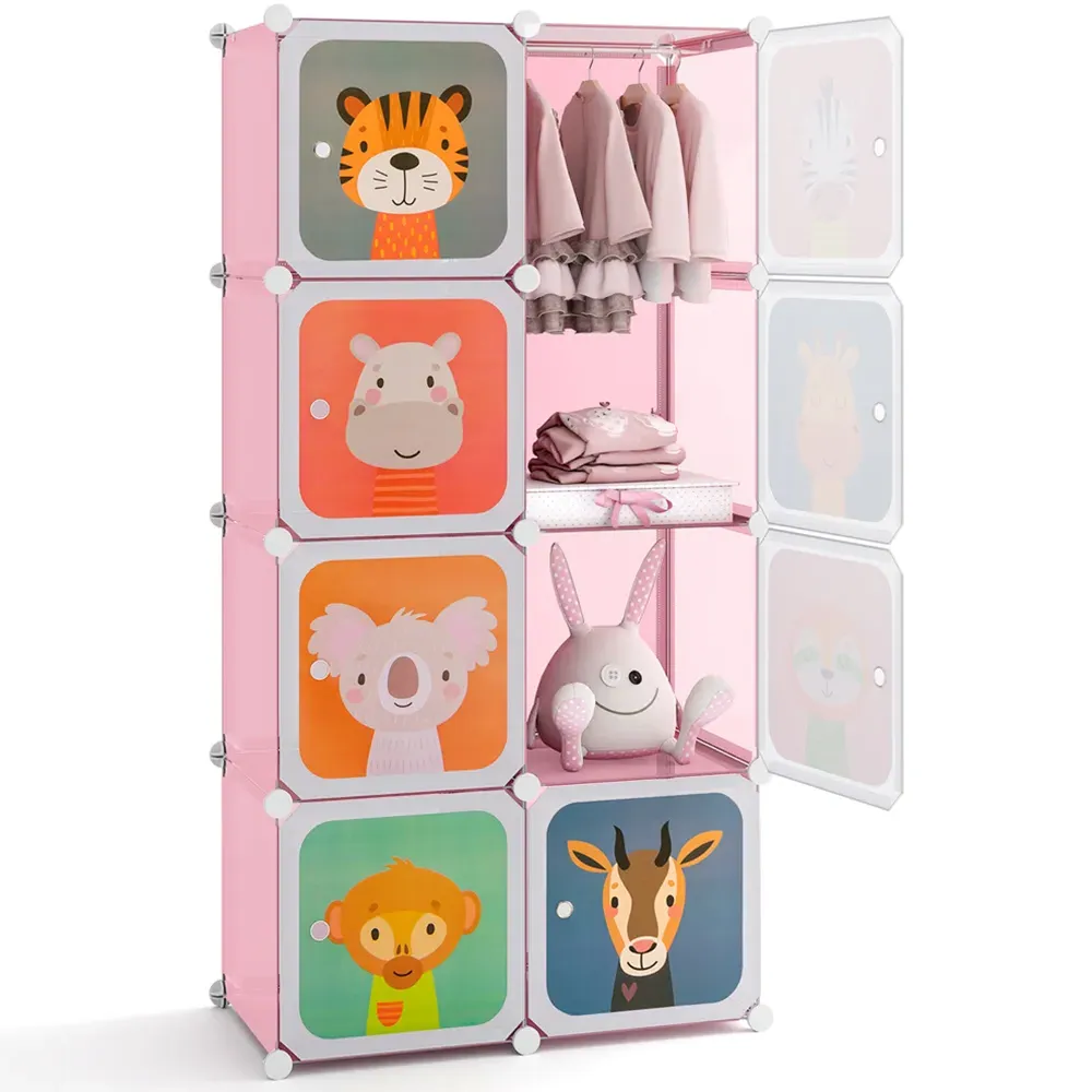8 Cube Portable Kids Wardrobe with Hanging Section - Pink