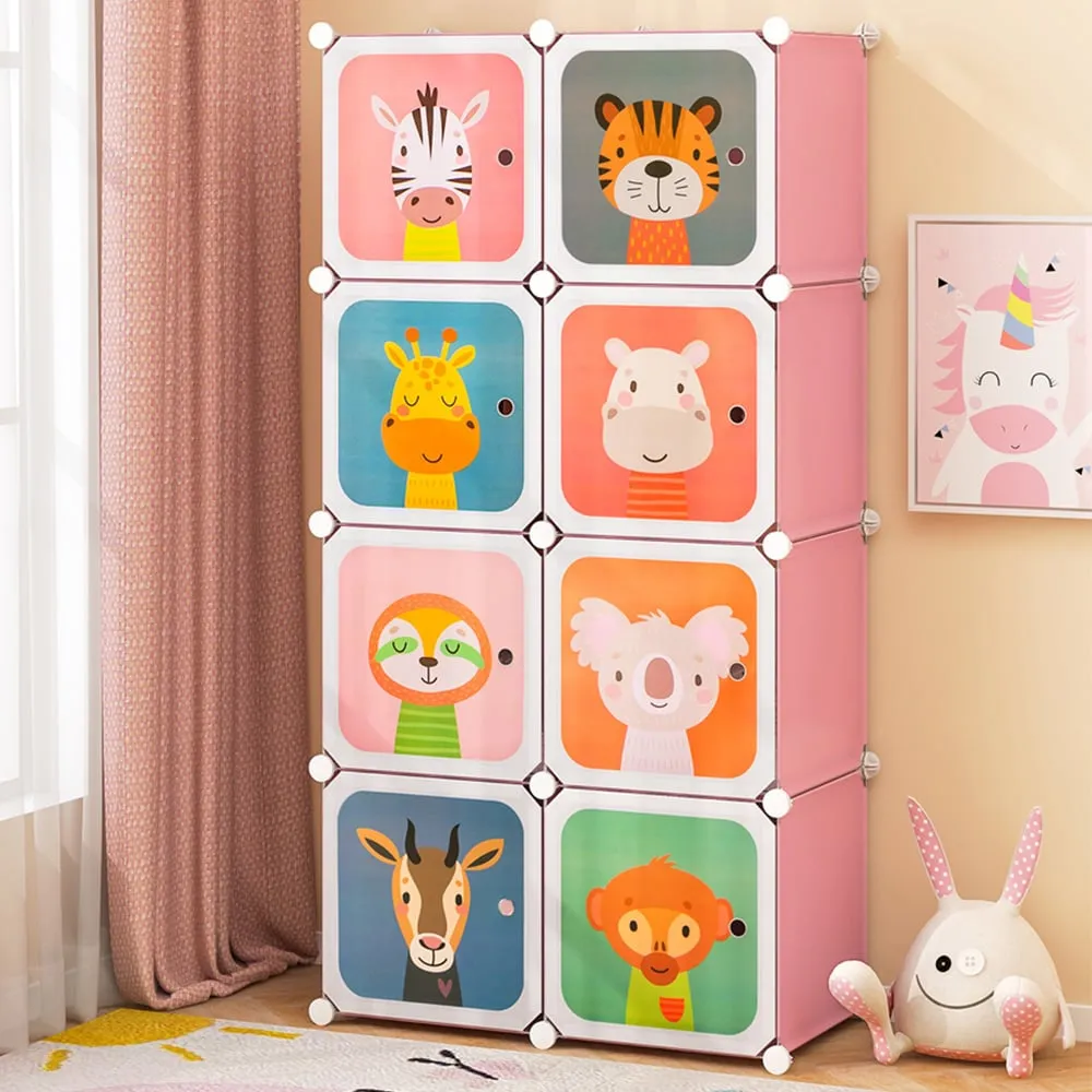 8 Cube Portable Kids Wardrobe with Hanging Section - Pink
