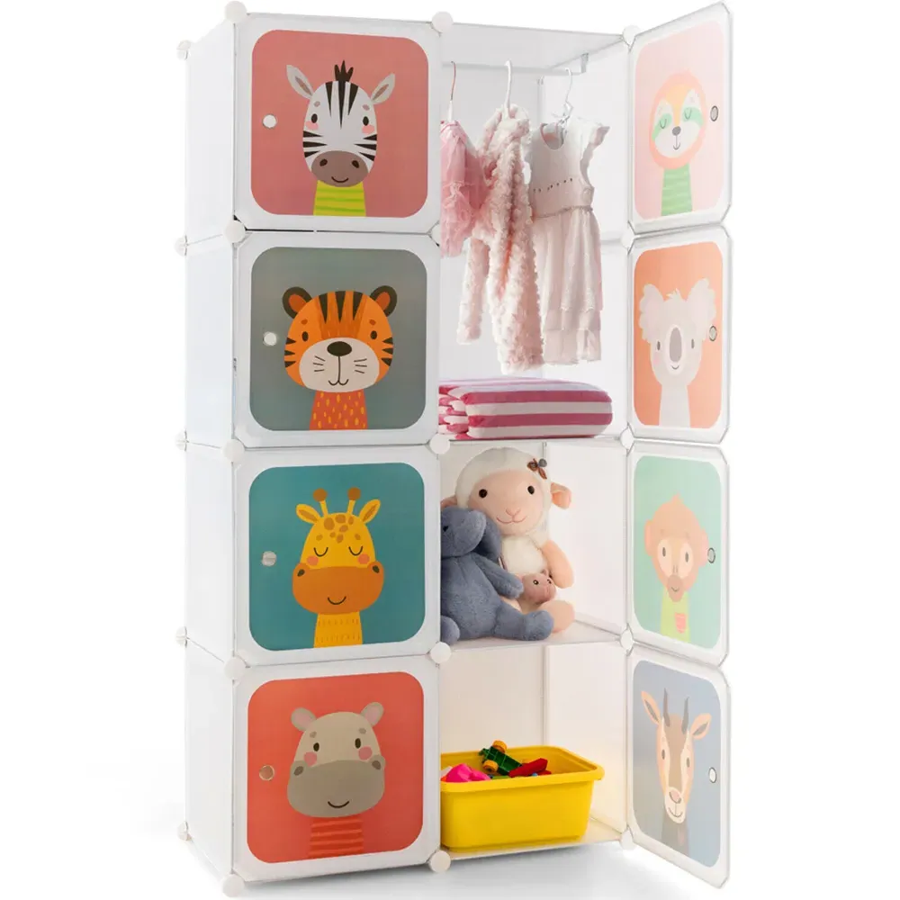 8 Cube Portable Kids Wardrobe with Hanging Section - White