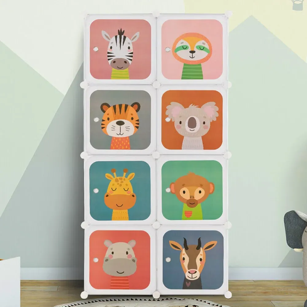 8 Cube Portable Kids Wardrobe with Hanging Section - White image