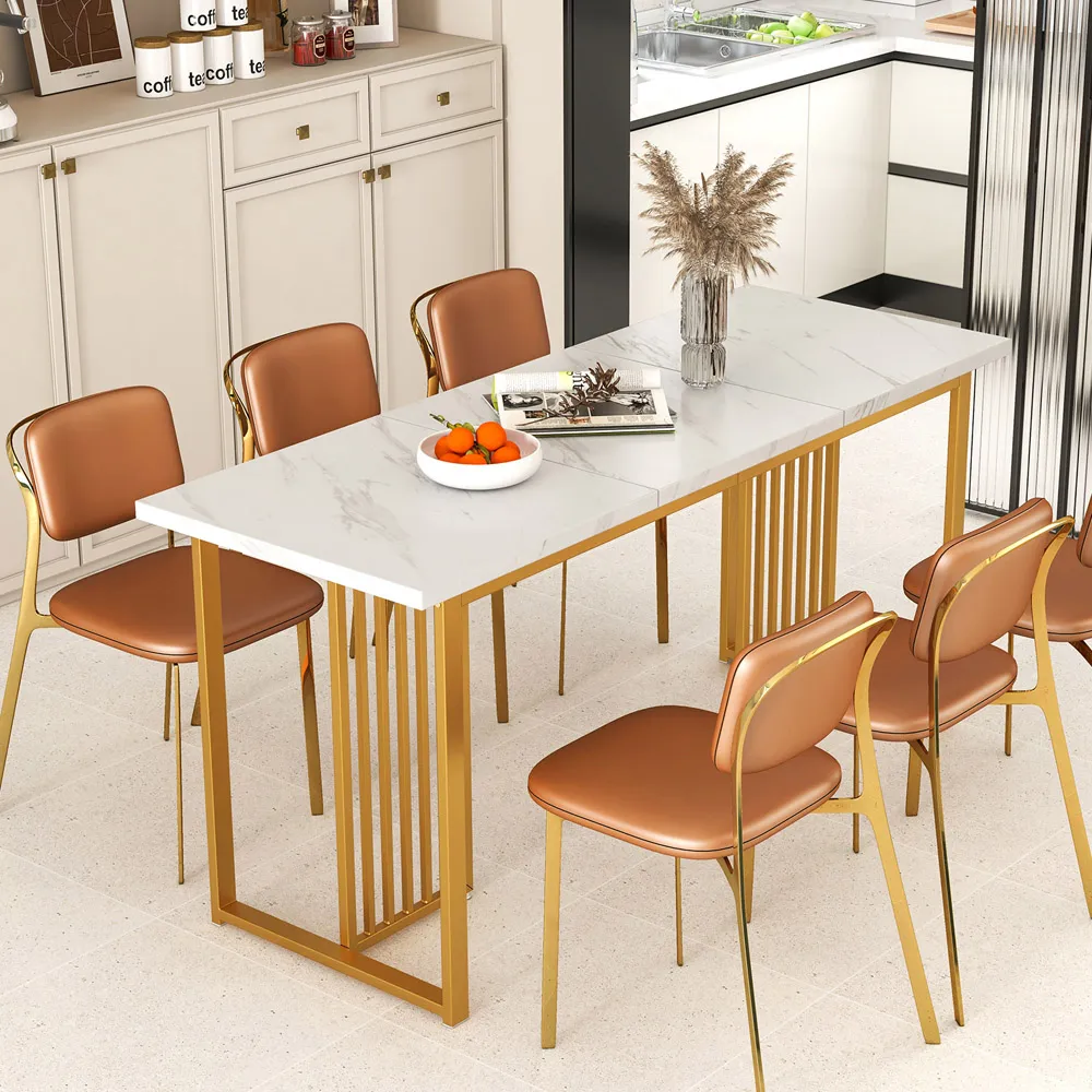 8 Seater Dining Table - White, Faux Marble