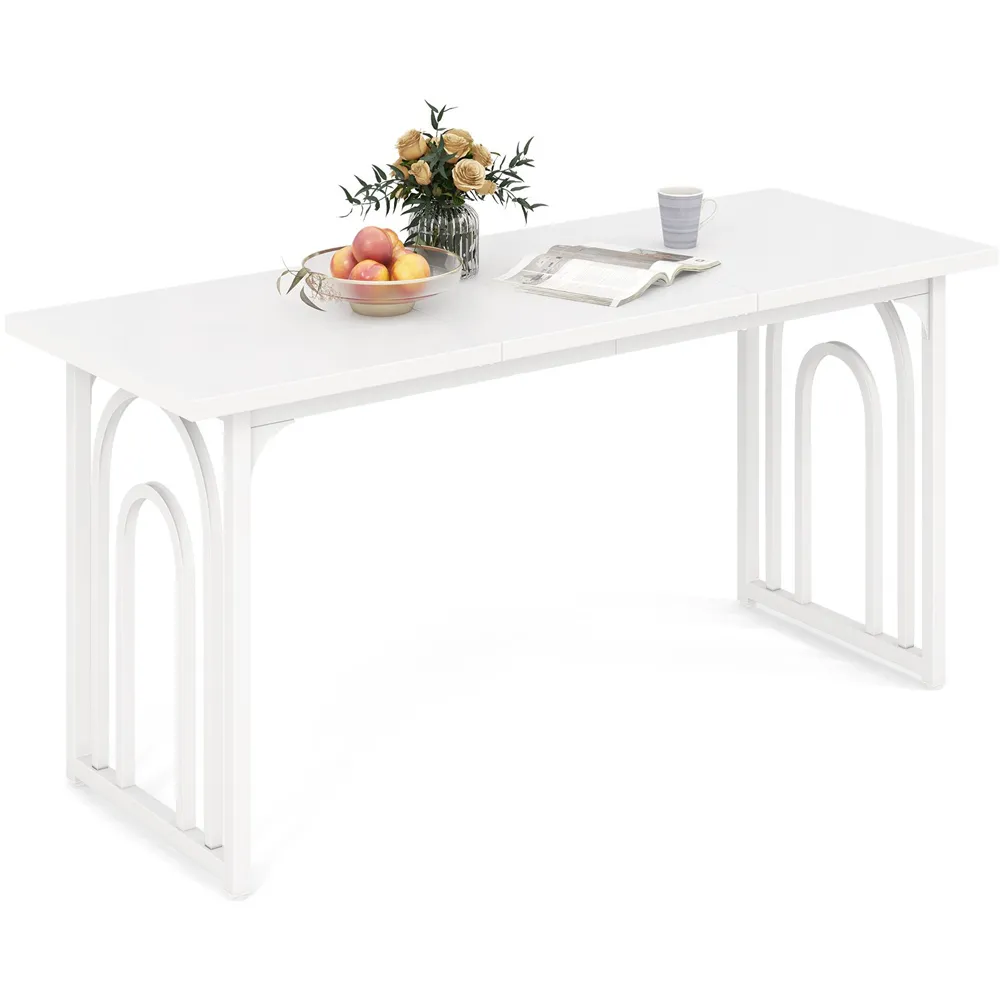 8 Seater Dining Table with Metal Legs - White