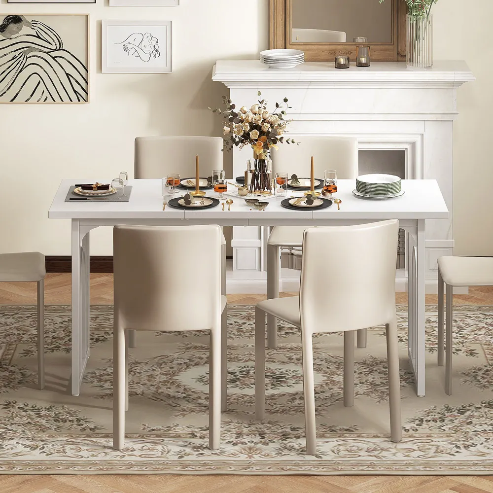 8 Seater Dining Table with Metal Legs - White