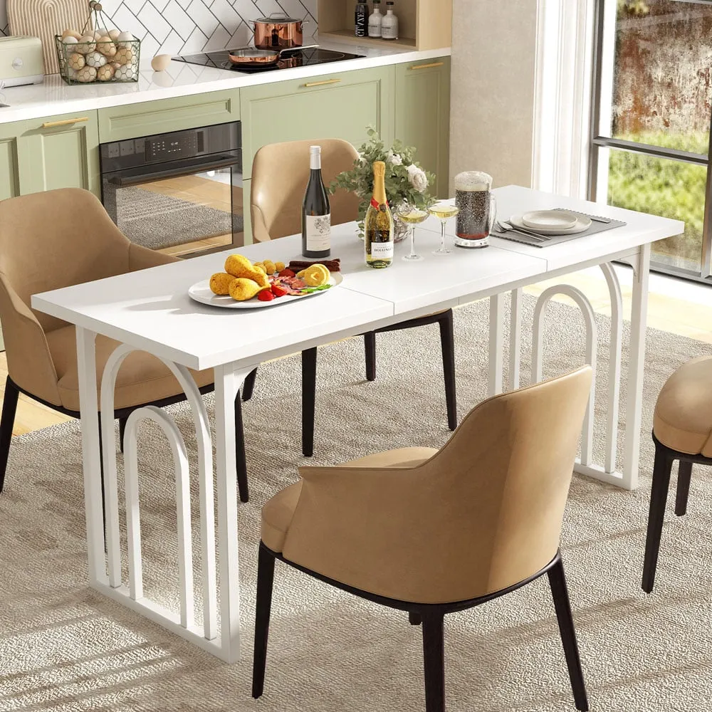 8 Seater Dining Table with Metal Legs - White image