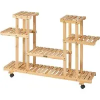 8 Shelf Plant Stand with Wheels - Cream, Fir Wood