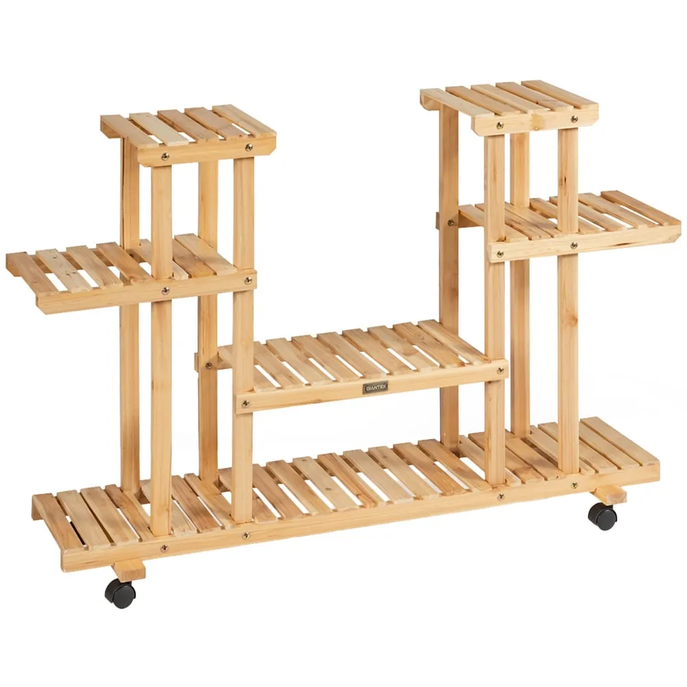 8 Shelf Plant Stand with Wheels - Cream, Fir Wood image