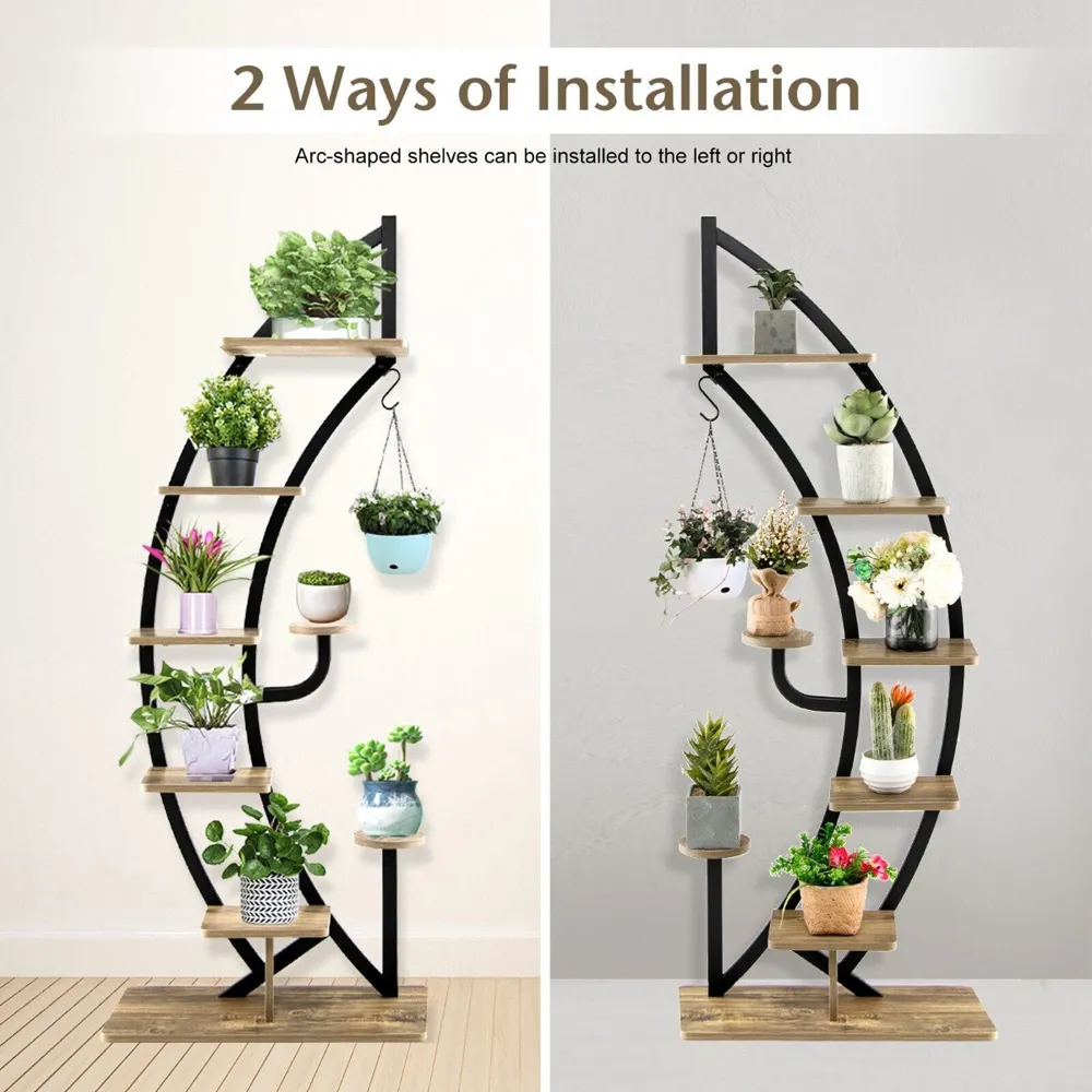 8 Tier Half Moon Plant Stand - Cream