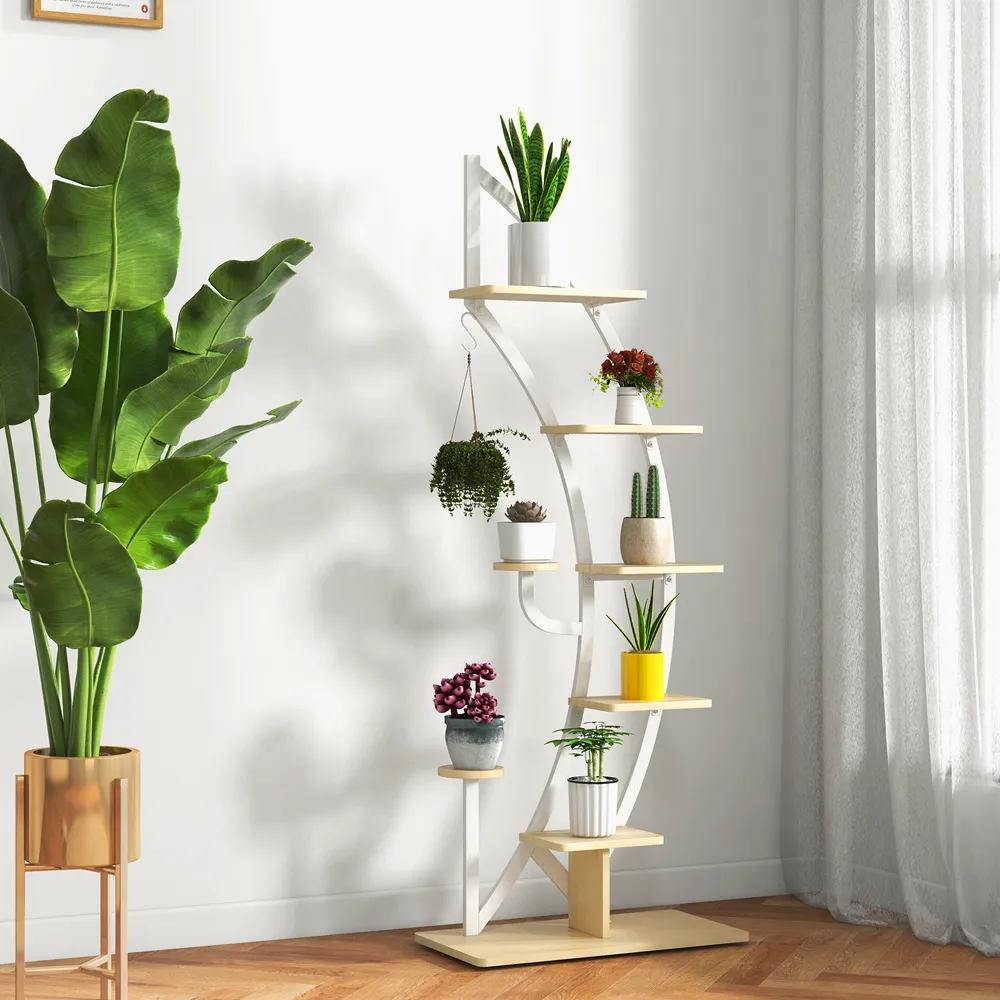 8 Tier Half Moon Plant Stand - White