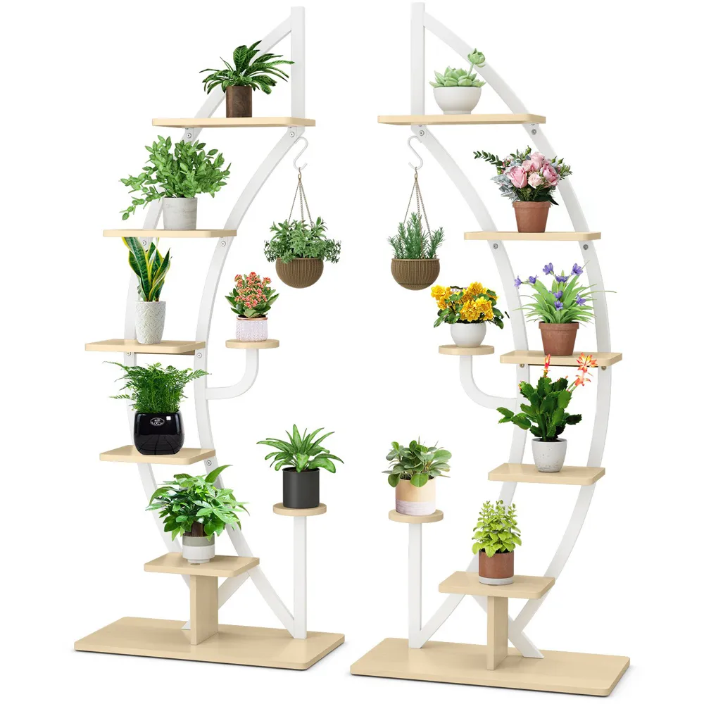 8 Tier Half Moon Plant Stand - White