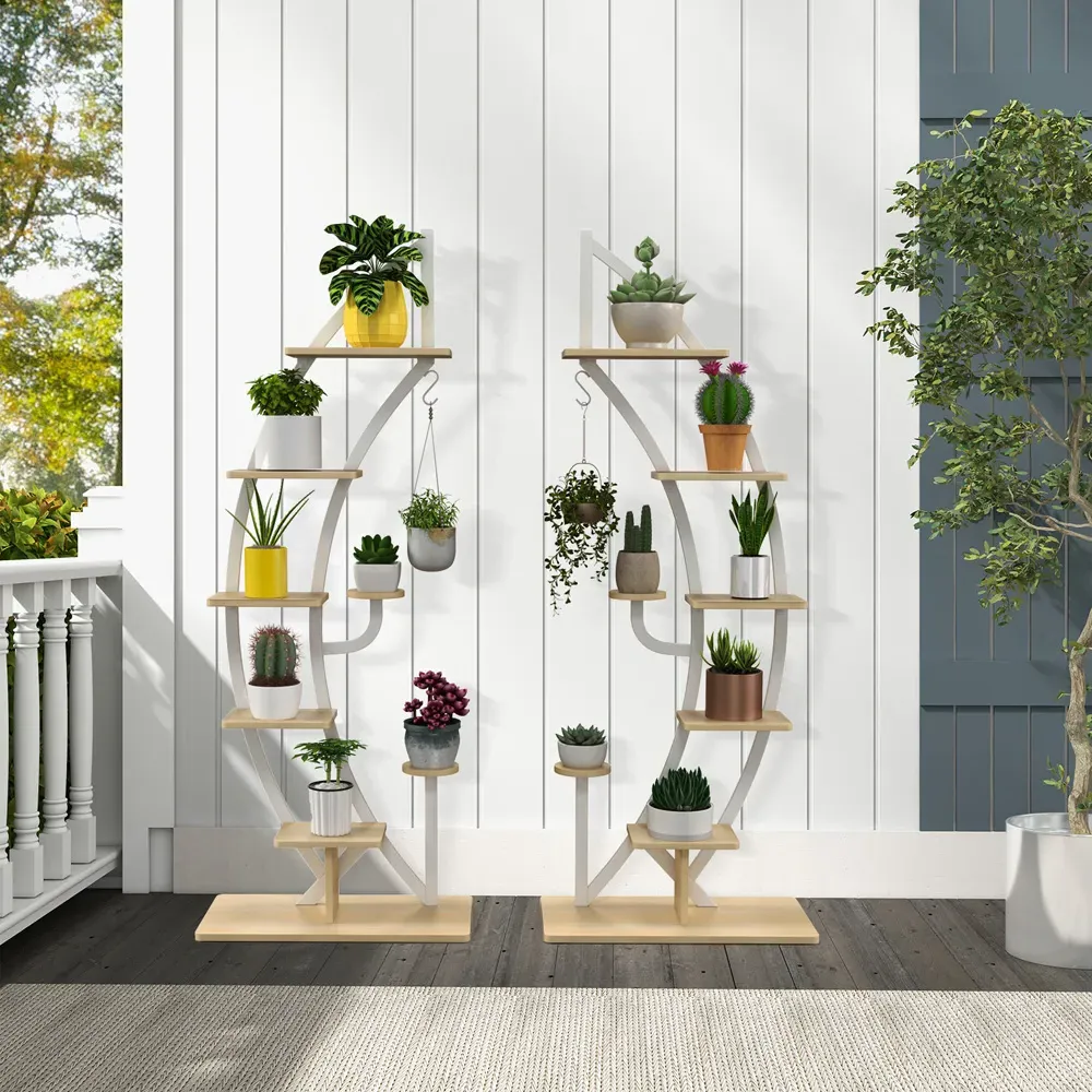 8 Tier Half Moon Plant Stand - White