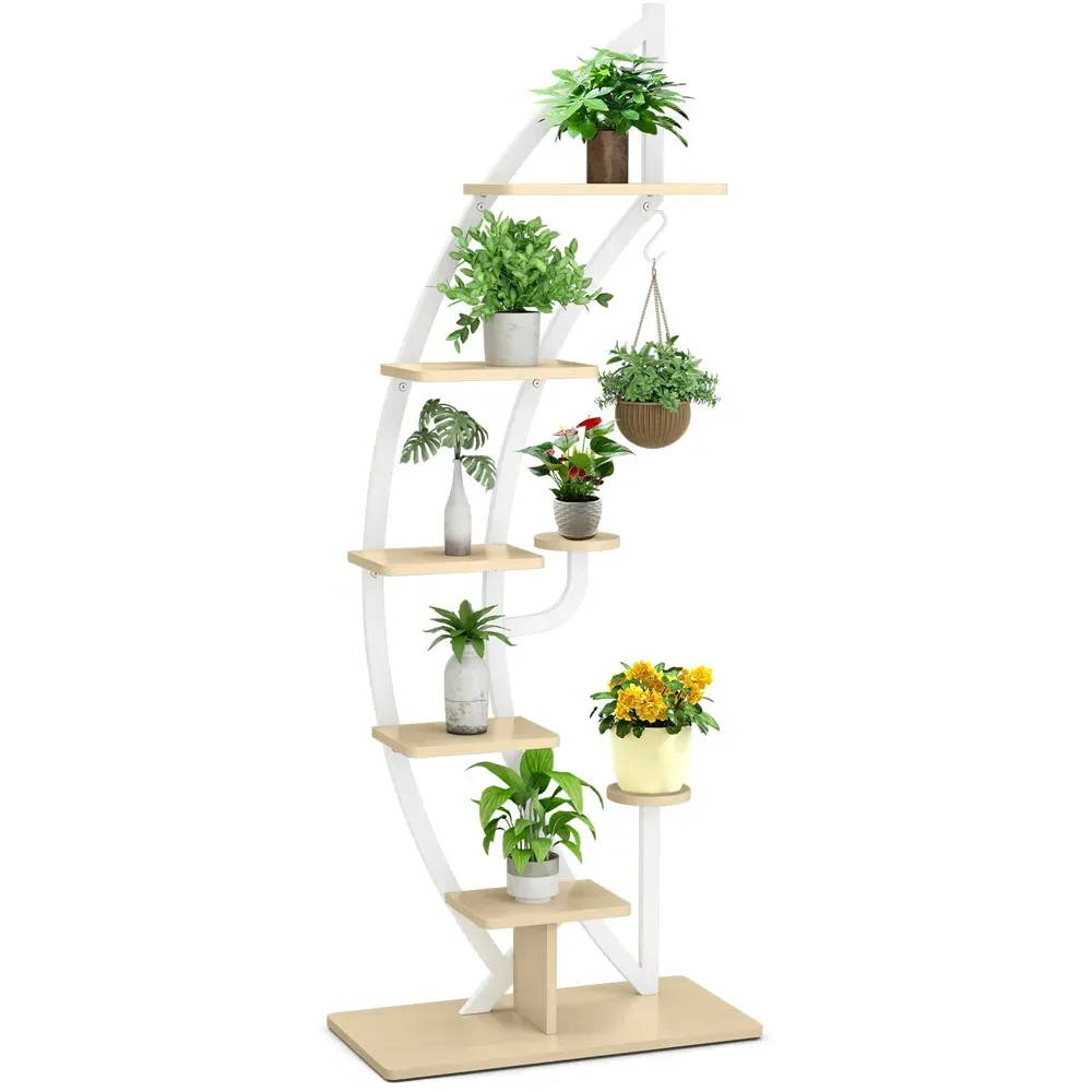 8 Tier Half Moon Plant Stand - White