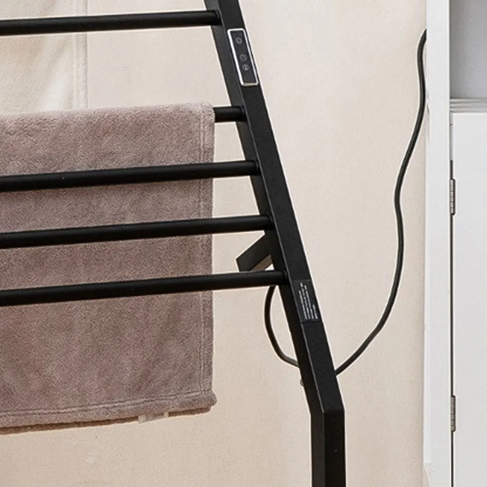 8 Tier Wall Mounted Heated Towel Rack with LED Display - Black