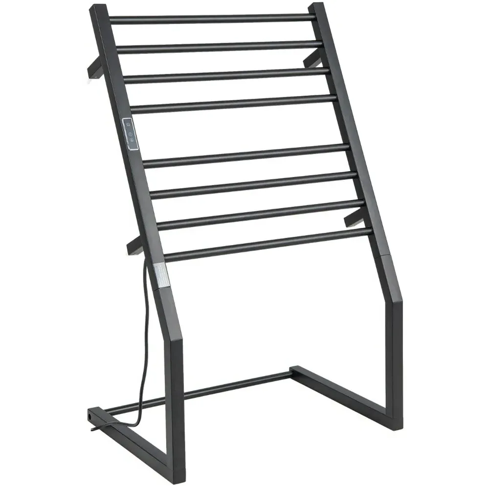 8 Tier Wall Mounted Heated Towel Rack with LED Display - Black