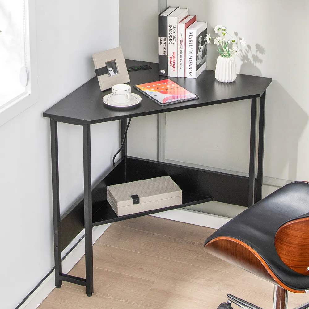 9-Degree Triangle Computer Desk with Power Outlet - Black