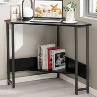 9-Degree Triangle Computer Desk with Power Outlet - Black